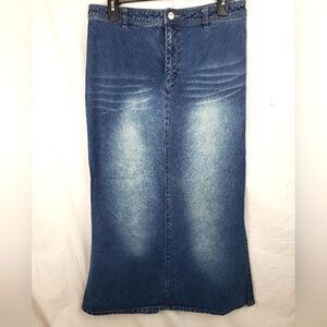 No Boundaries Blue Jean Faded Maxi Skirt Sz 11